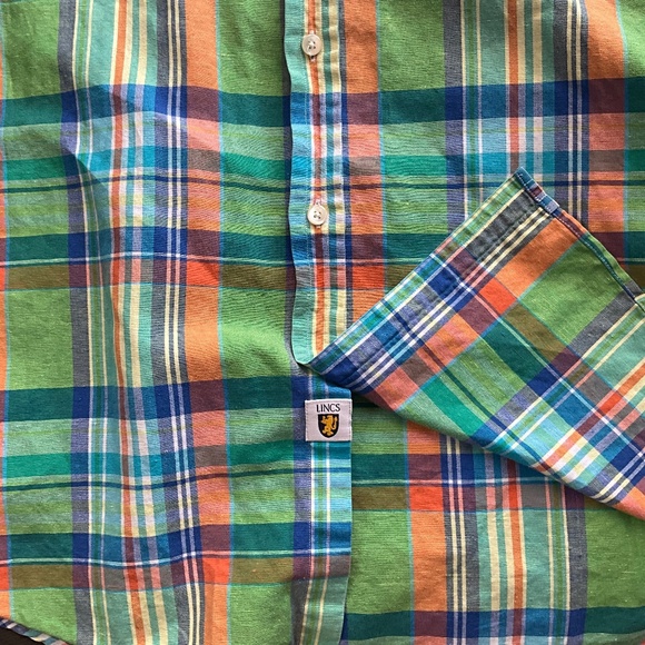 LINCS Madras Plaid Linen Summer SS Shirt Cool Cotton Casual Comfort Green XXL - Picture 9 of 10